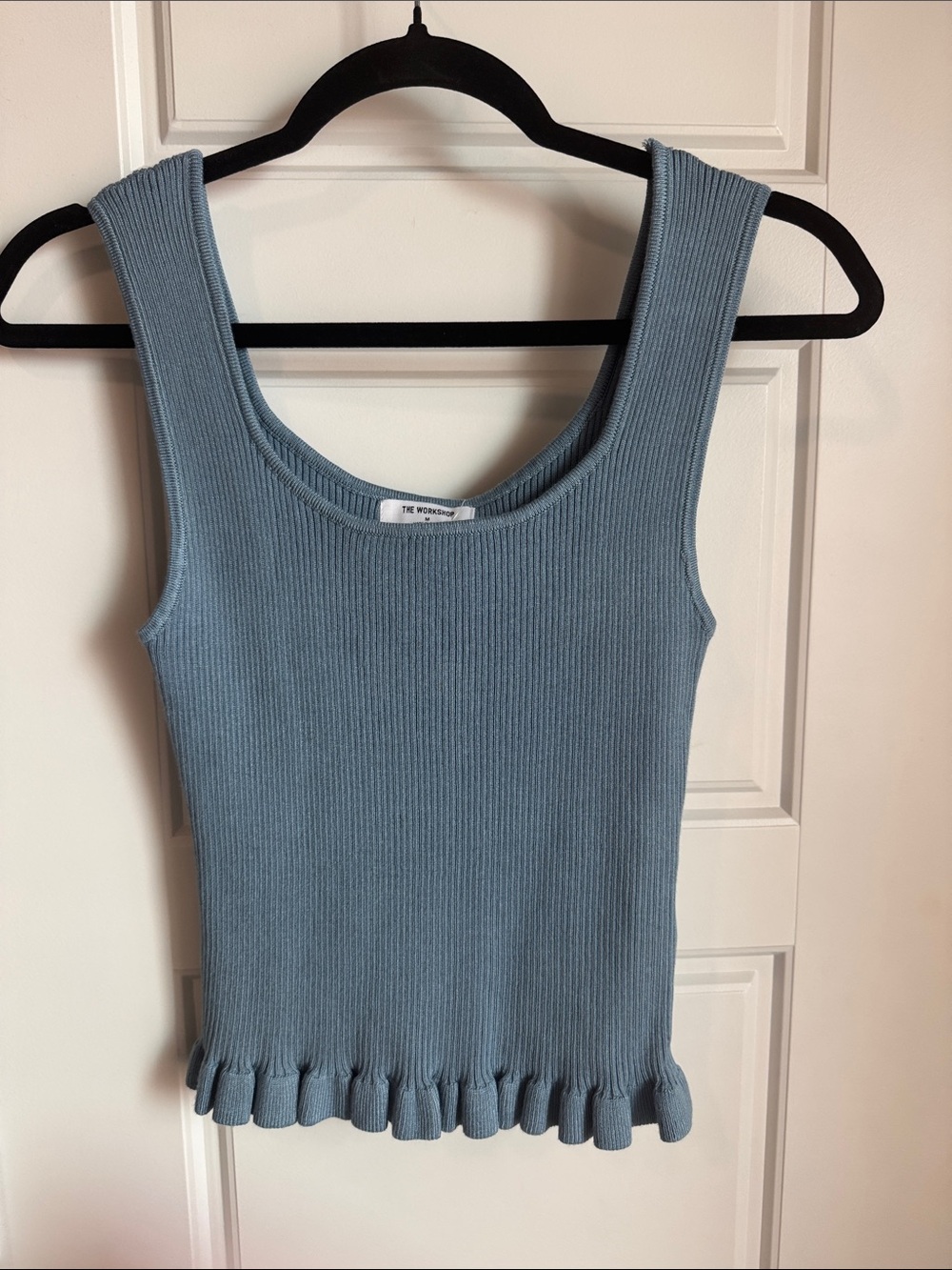 The Workshop Boutique Dusty Blue Ribbed Ruffle-Hem Tank Top